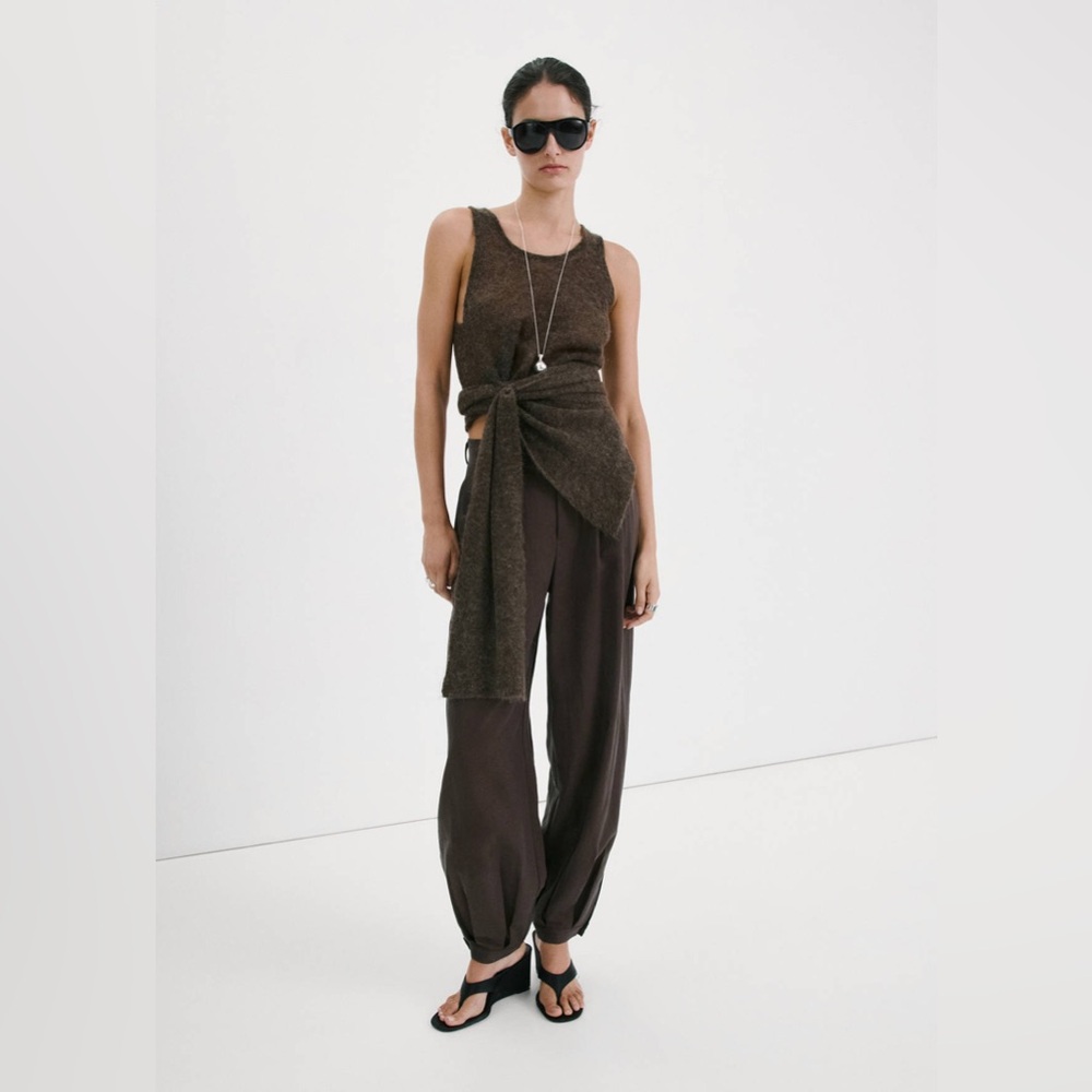 NWT MANGO Baggy Lyocell Pants in Chocolate - Picture 2 of 12